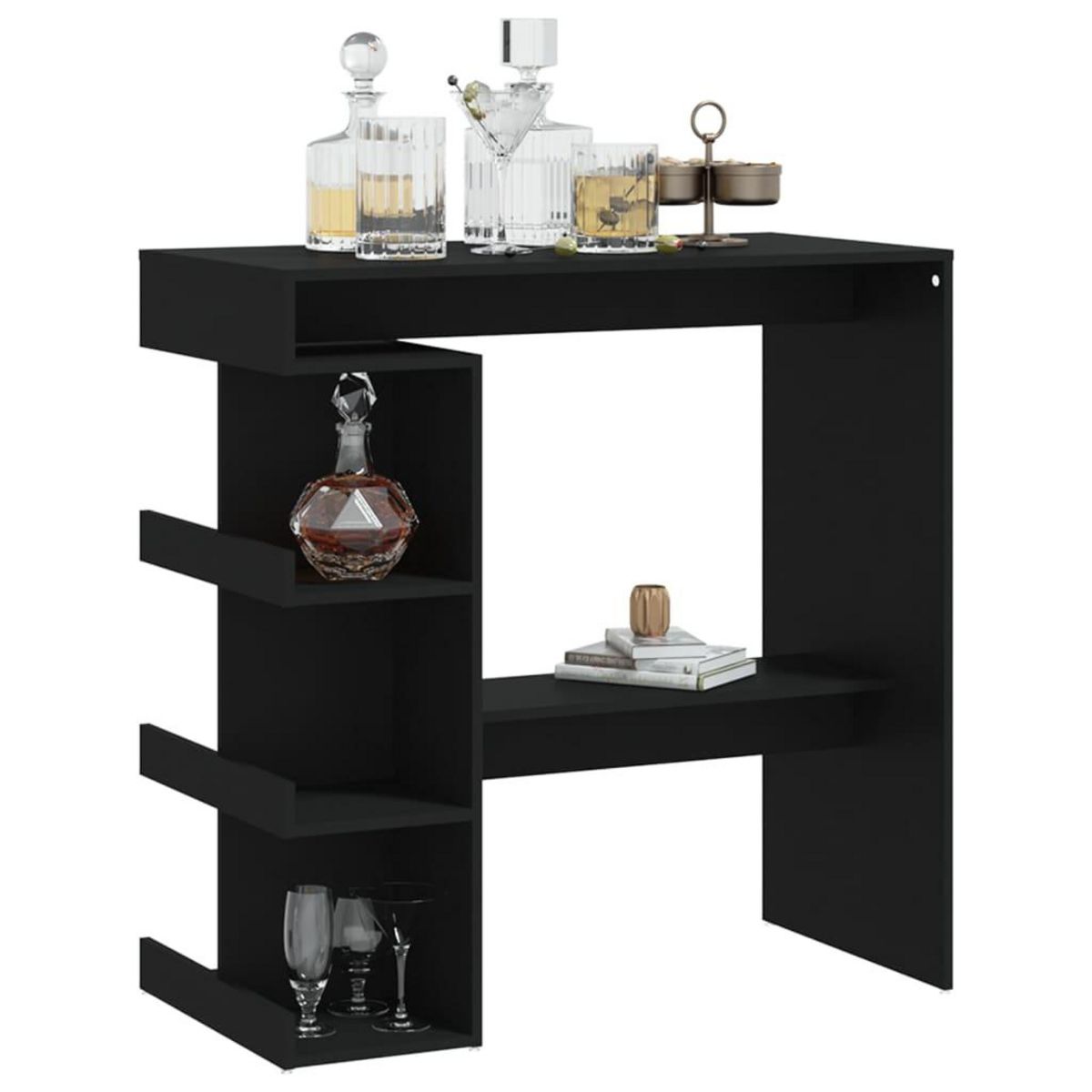VIDAXL Table de bar avec etagere de rangement Noir Bois d'ingenierie