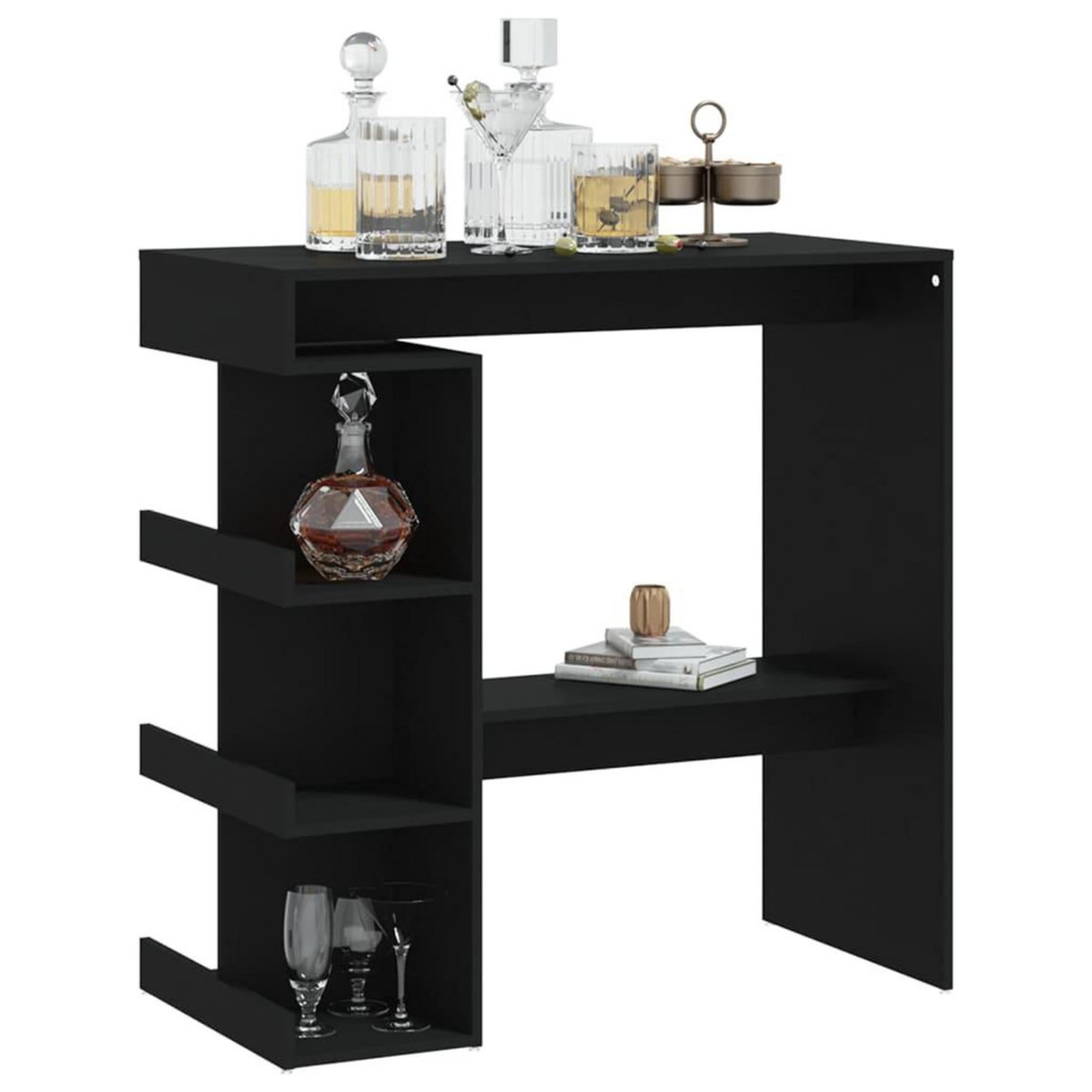 VIDAXL Table de bar avec etagere de rangement Noir Bois d'ingenierie