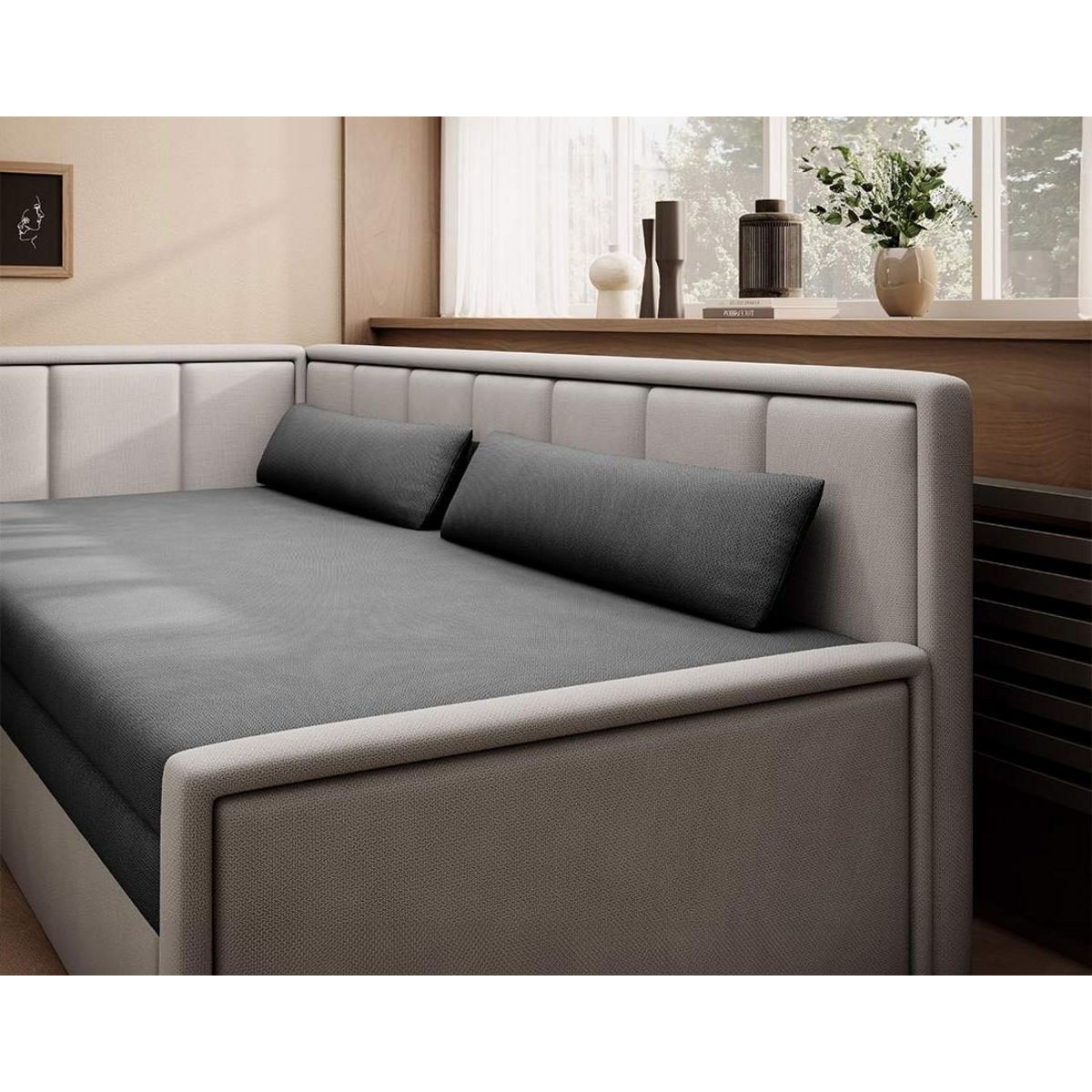 BEST MOBILIER James - canapé 3 places gauche convertible avec coffre en velours