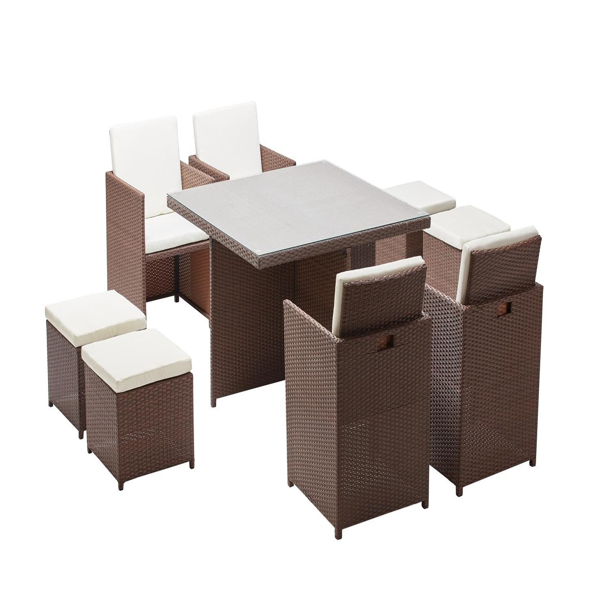 CONCEPT USINE Table et chaises 8 places encastrables résine marron-blanc monaco