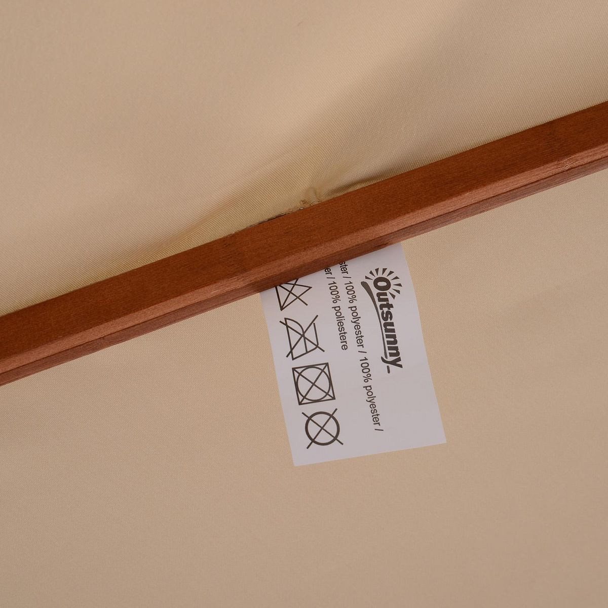 OUTSUNNY Parasol en bois peuplier droit 2 toits polyester 180 g/m² dia. 2,65 x 2,64H m beige