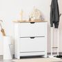 Voir la diapositive 2 : HOMCOM Armoire à chaussures 2 portes abattantes 2 compartiments panneaux particules blanc chêne