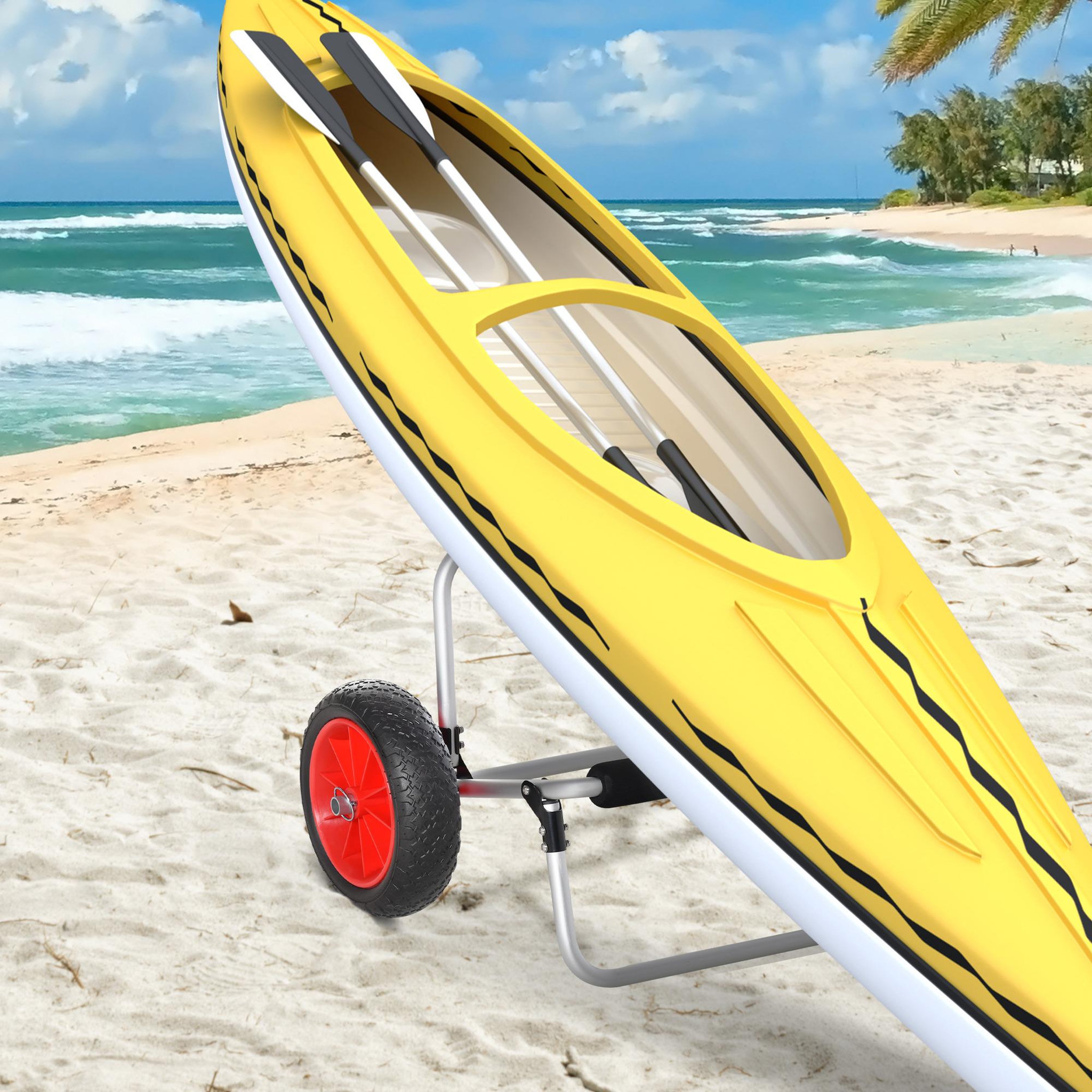Voir la diapositive 2 : HOMCOM Chariot sit on top kayak chariot de transport pliable pour bateaux canoë ou kayak charge max. 90 Kg alu. mousse antidérapante