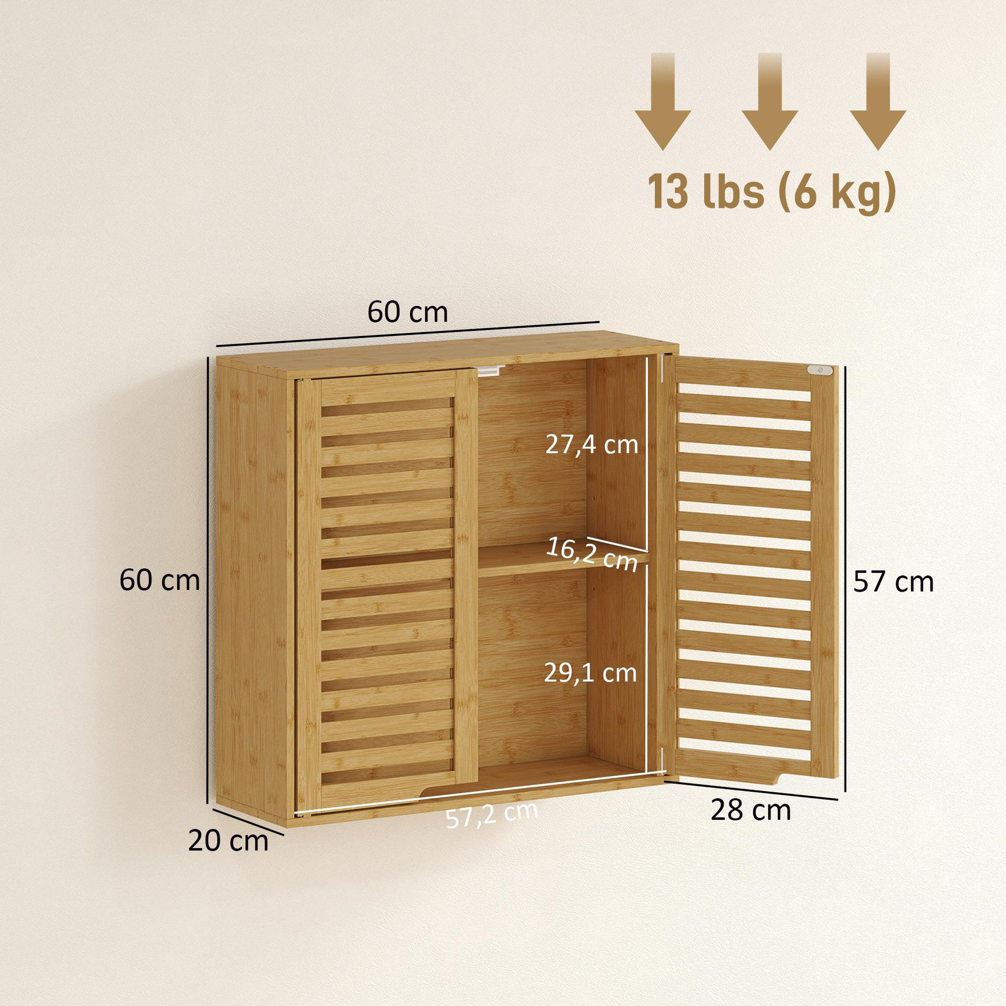 Voir la diapositive 3 : HOMCOM Armoire murale de salle de bain style exotique bambou 60 x 20 x 60 cm 2 portes étagère