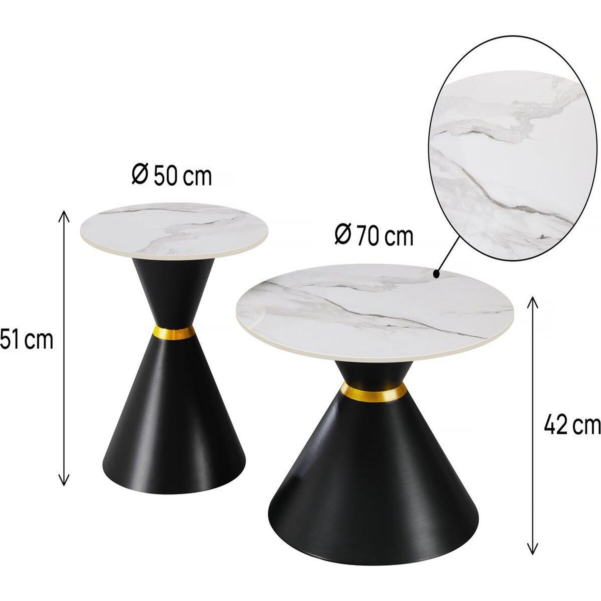 Voir la diapositive 3 : Habitat et Jardin Lot de 2 tables basses gigognes en céramique  lune  - 70 x 70 x 42 cm - gris/blanc