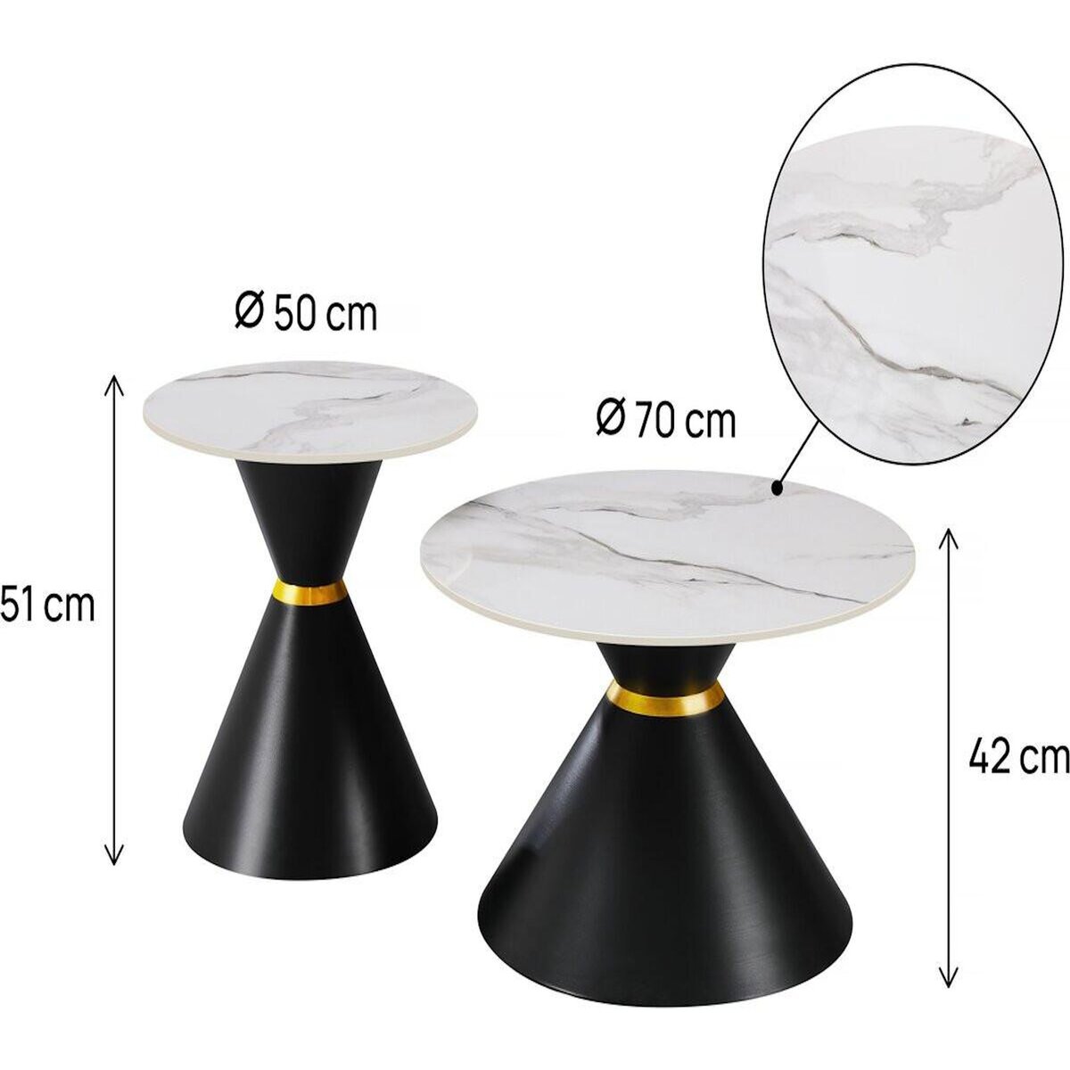 Habitat et Jardin Lot de 2 tables basses gigognes en céramique  Lune  - 70 x 70 x 42 cm - Gris/Blanc