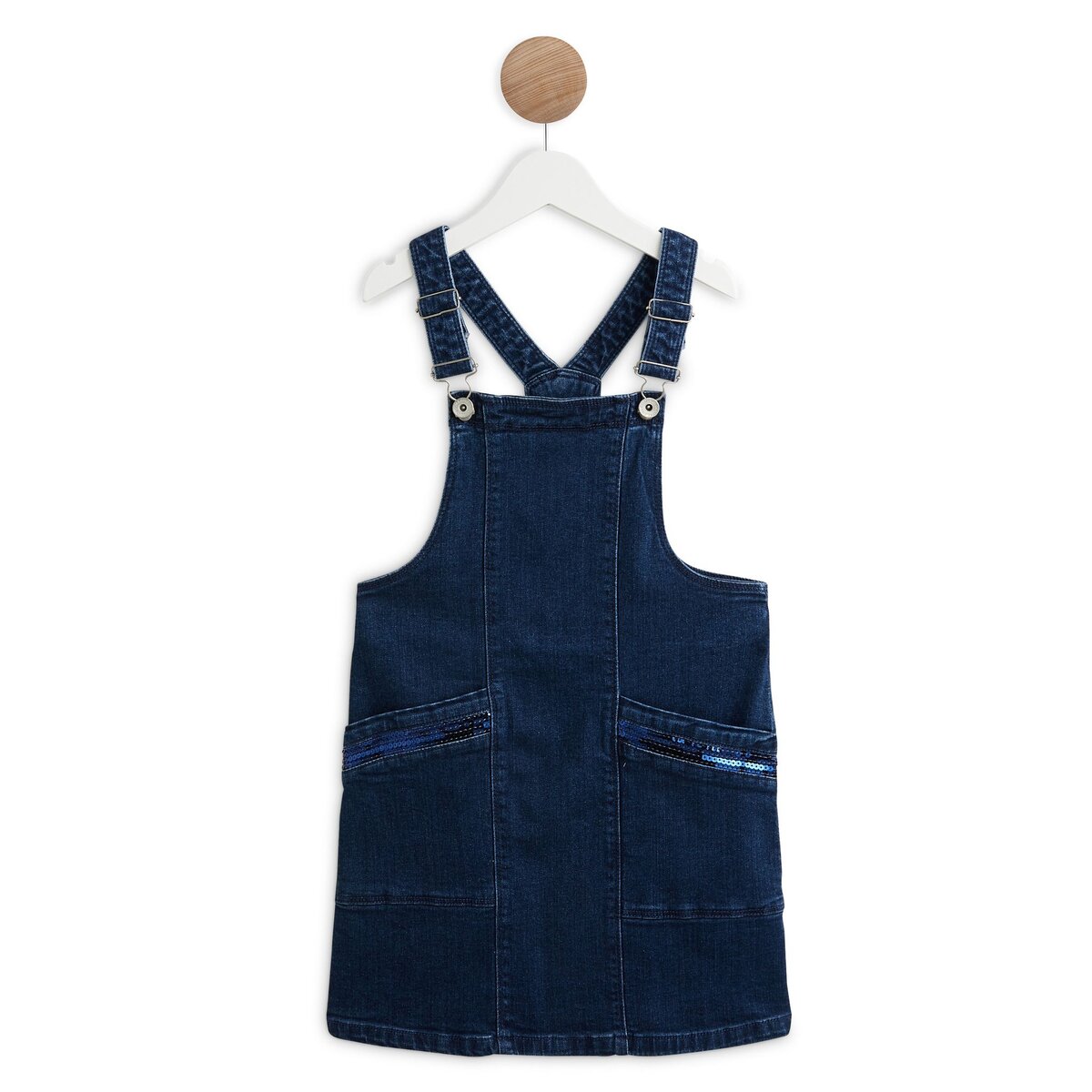 IN EXTENSO Robe salopette en jean avec poches à sequins reversibles fille