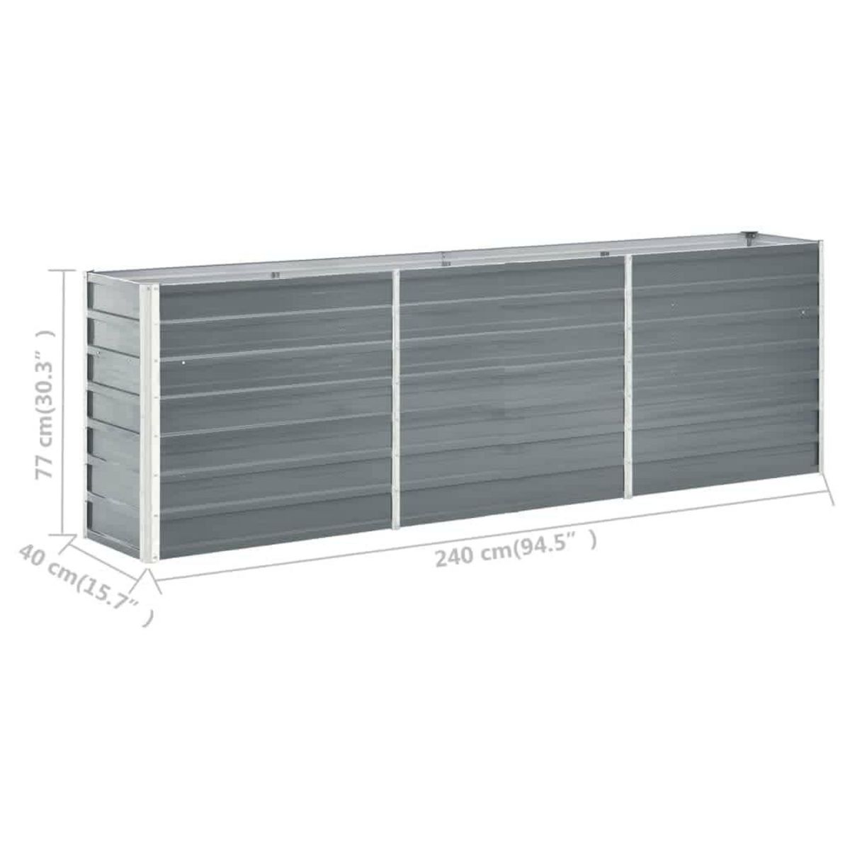 VIDAXL Lit sureleve de jardin Acier galvanise 240x40x77 cm Gris