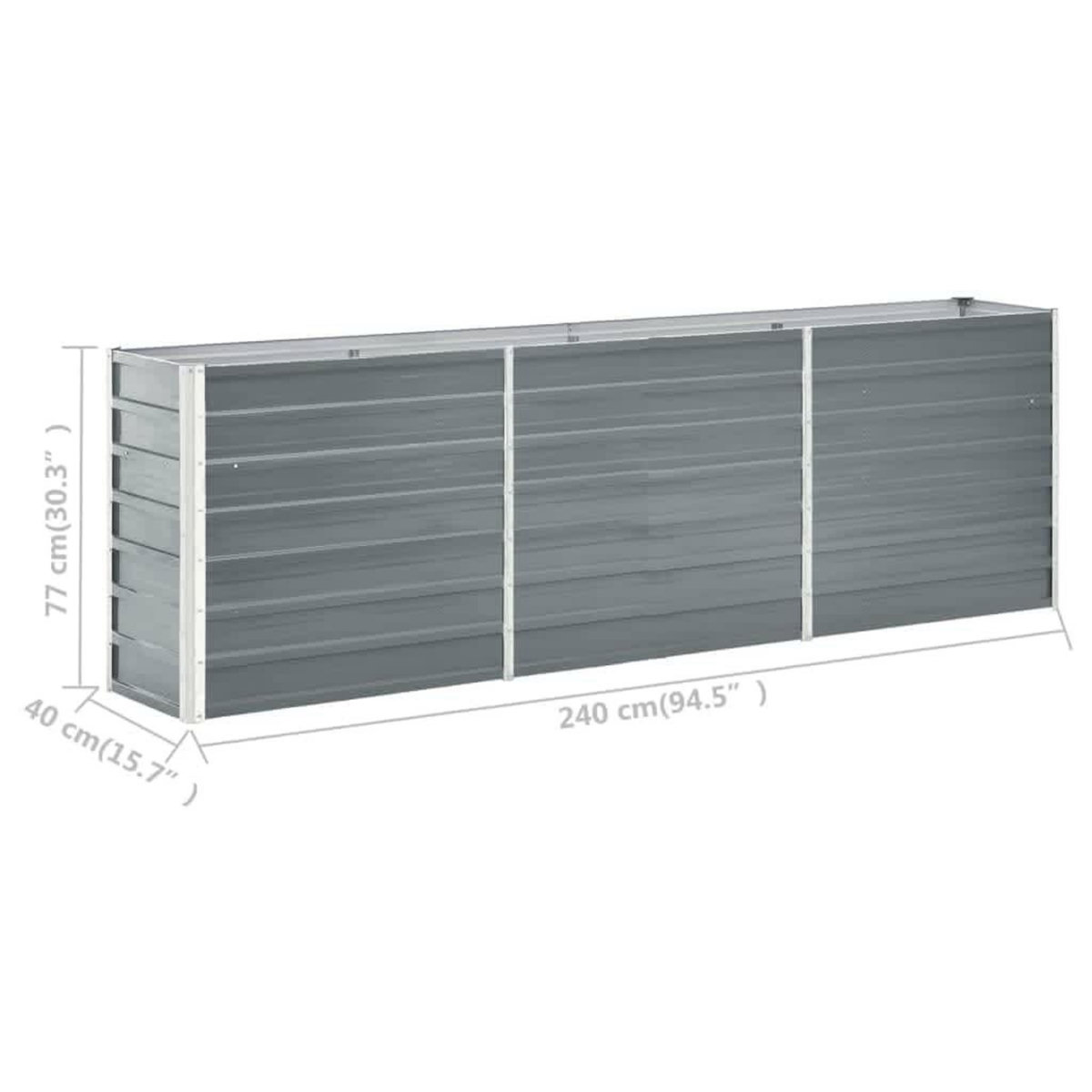 VIDAXL Lit sureleve de jardin Acier galvanise 240x40x77 cm Gris