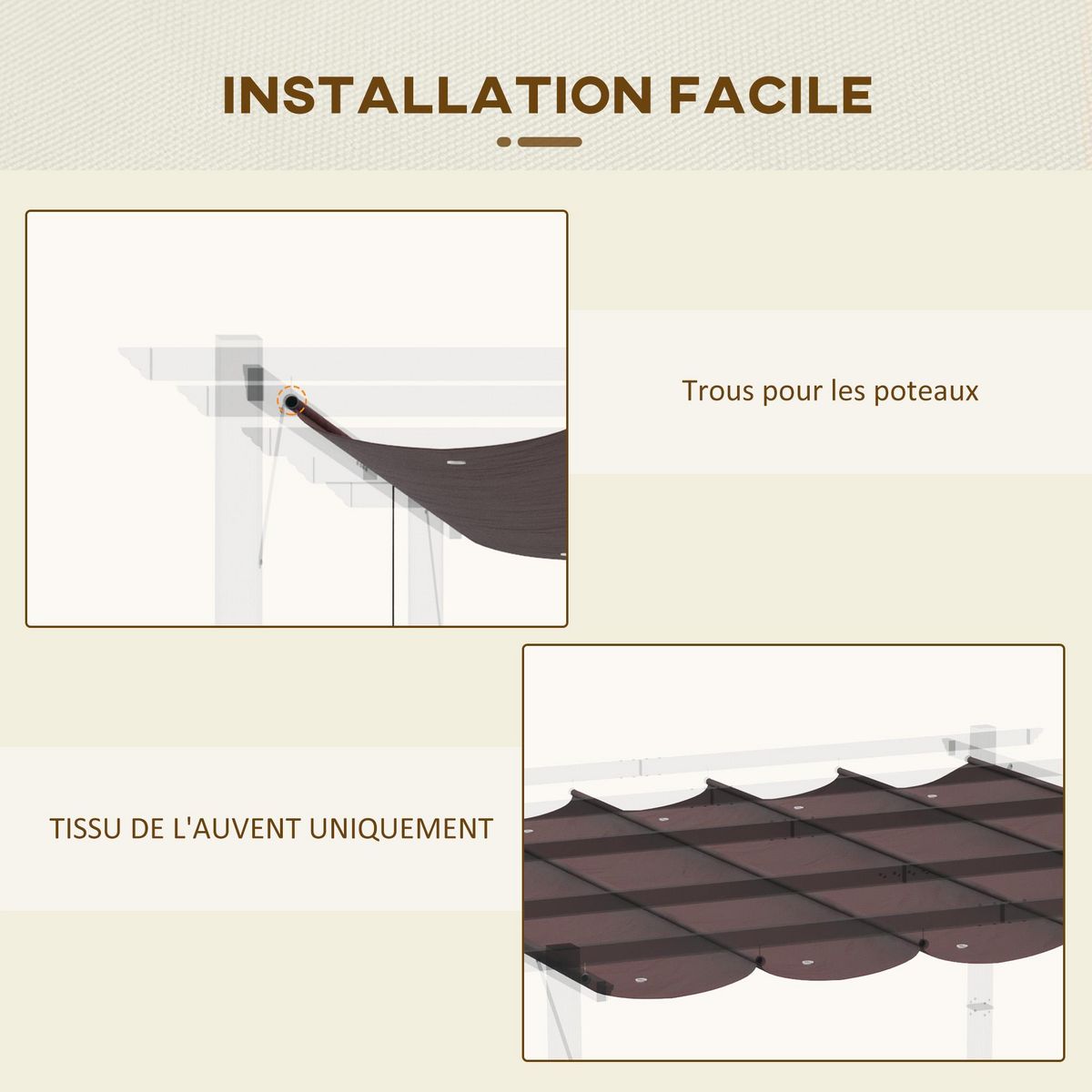 OUTSUNNY Toile de rechange pour pergola rétractable 3 x 3 m polyester haute densité 180 g/m² imperméabilisé chocolat