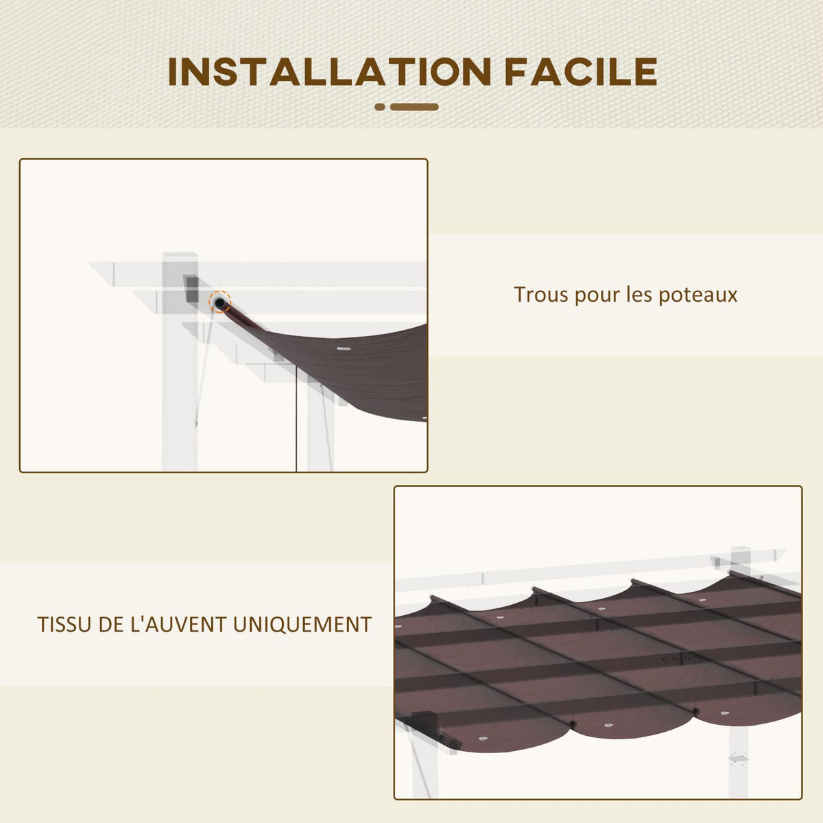 OUTSUNNY Toile de rechange pour pergola rétractable 3 x 3 m polyester haute densité 180 g/m² imperméabilisé chocolat