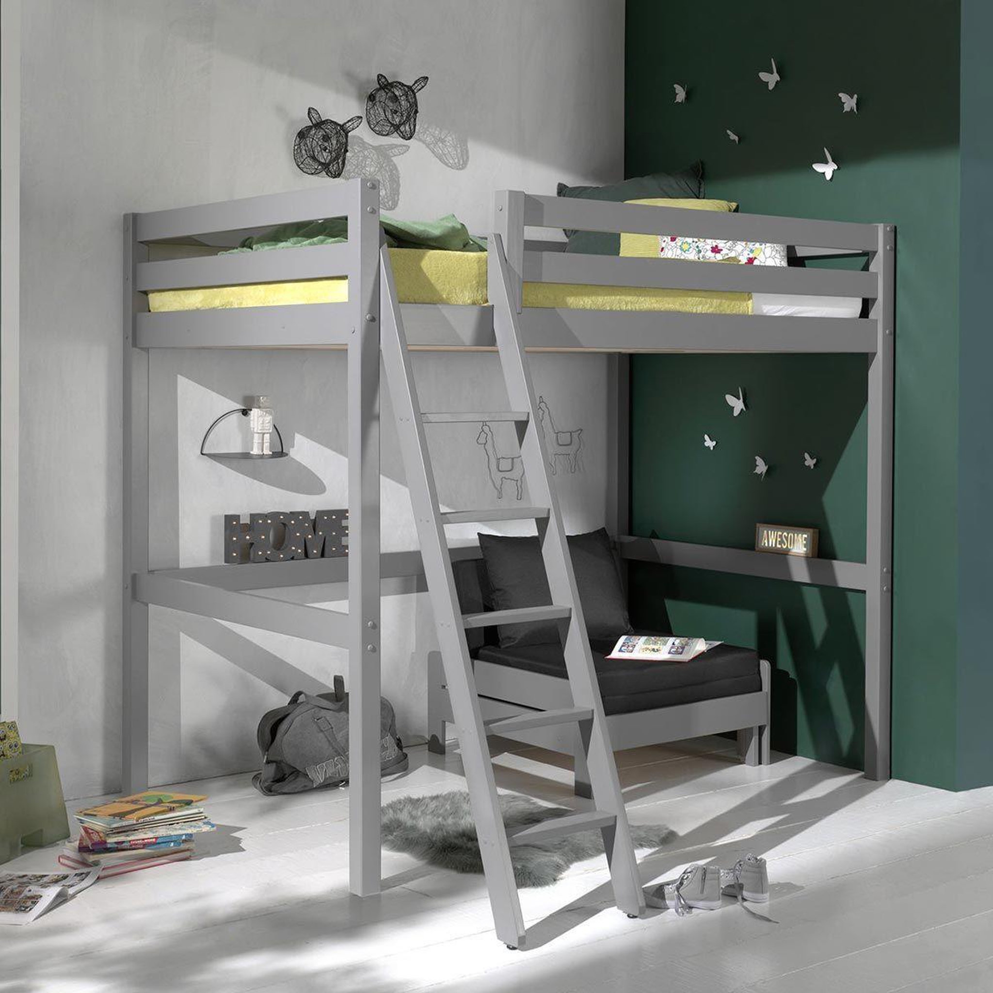 Voir la diapositive 1 : Paris Prix Pack - lit mezzanine enfant & fauteuil-lit  pino  gris