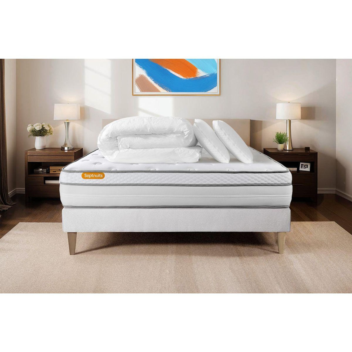SEPTNUITS Pack matelas + sommier Memo Luxe Ressorts ensachés + mémoire de forme 5 zones de confort MAXI épaisseur