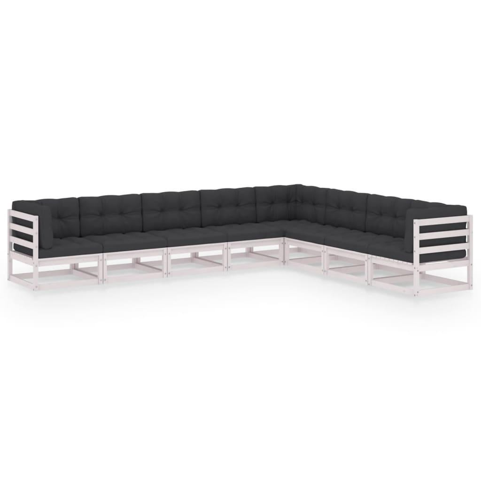 Voir la diapositive 1 : VIDAXL Salon de jardin avec coussins 8 pcs blanc bois de pin massif