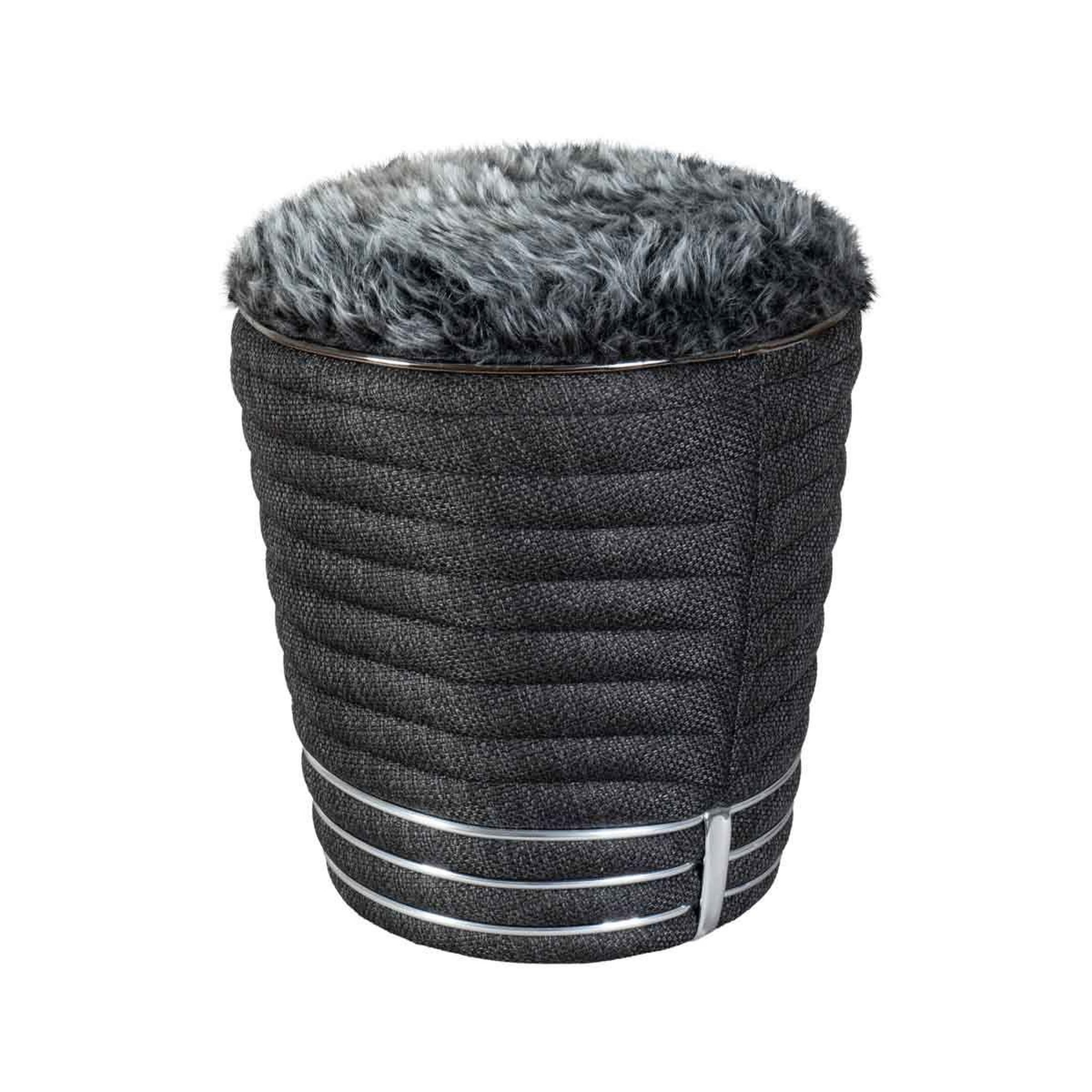Voir la diapositive 2 : Paris Prix Tabouret en tissu  doric  50cm anthracite & argent