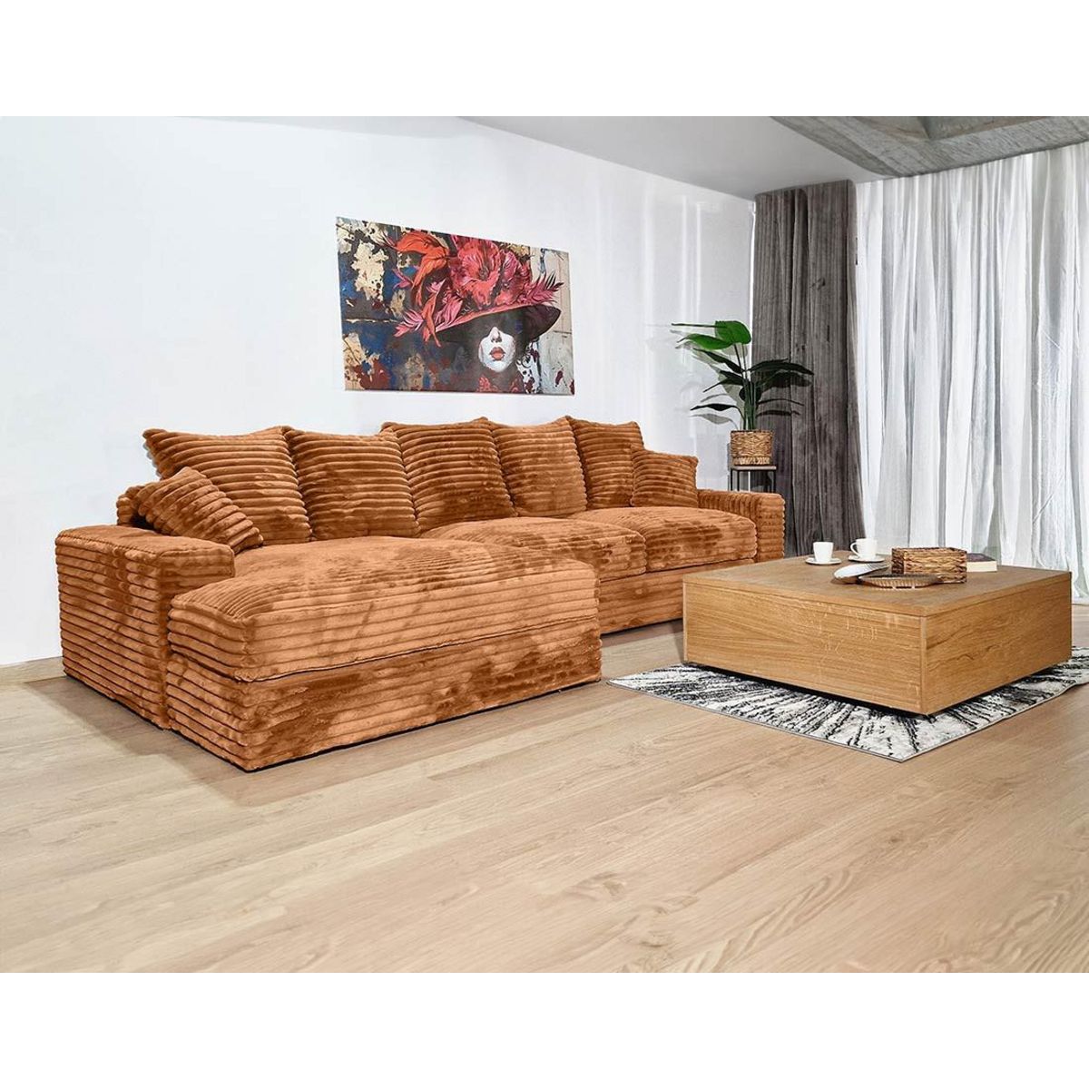 LISA DESIGN Andy - canapé d'angle gauche 5 places en fausse fourrure côtelée