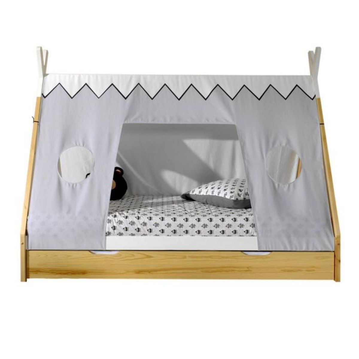Paris Prix Pack - Lit Enfant, Tiroir & Voile  Tipi  90x200cm Blanc & Naturel
