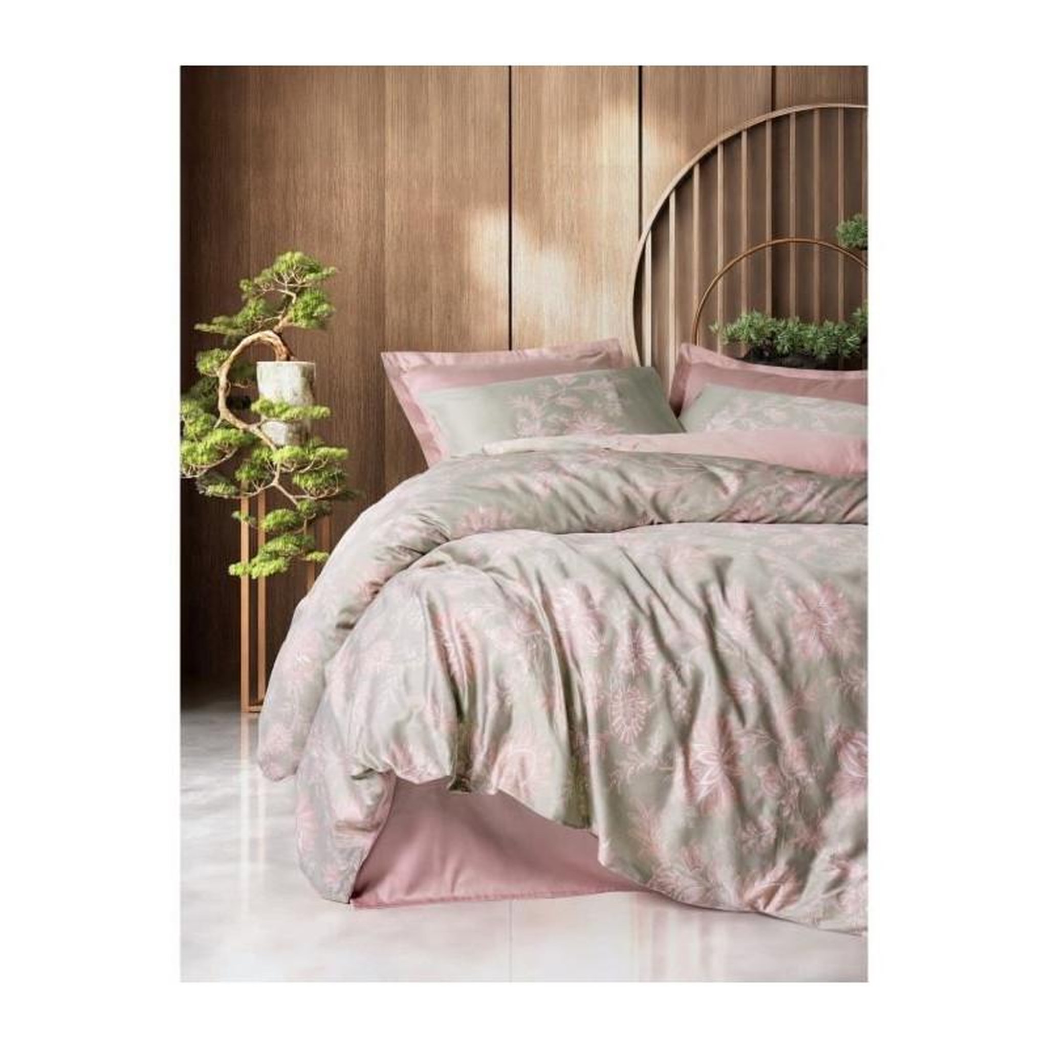 GENERIQUE Parure de lit - 129CTN64854 - 1 housse de couette 220 x 240 cm + 2 taies d'oreiller 60 x 60 cm - Satiné 100% coton - Poudre