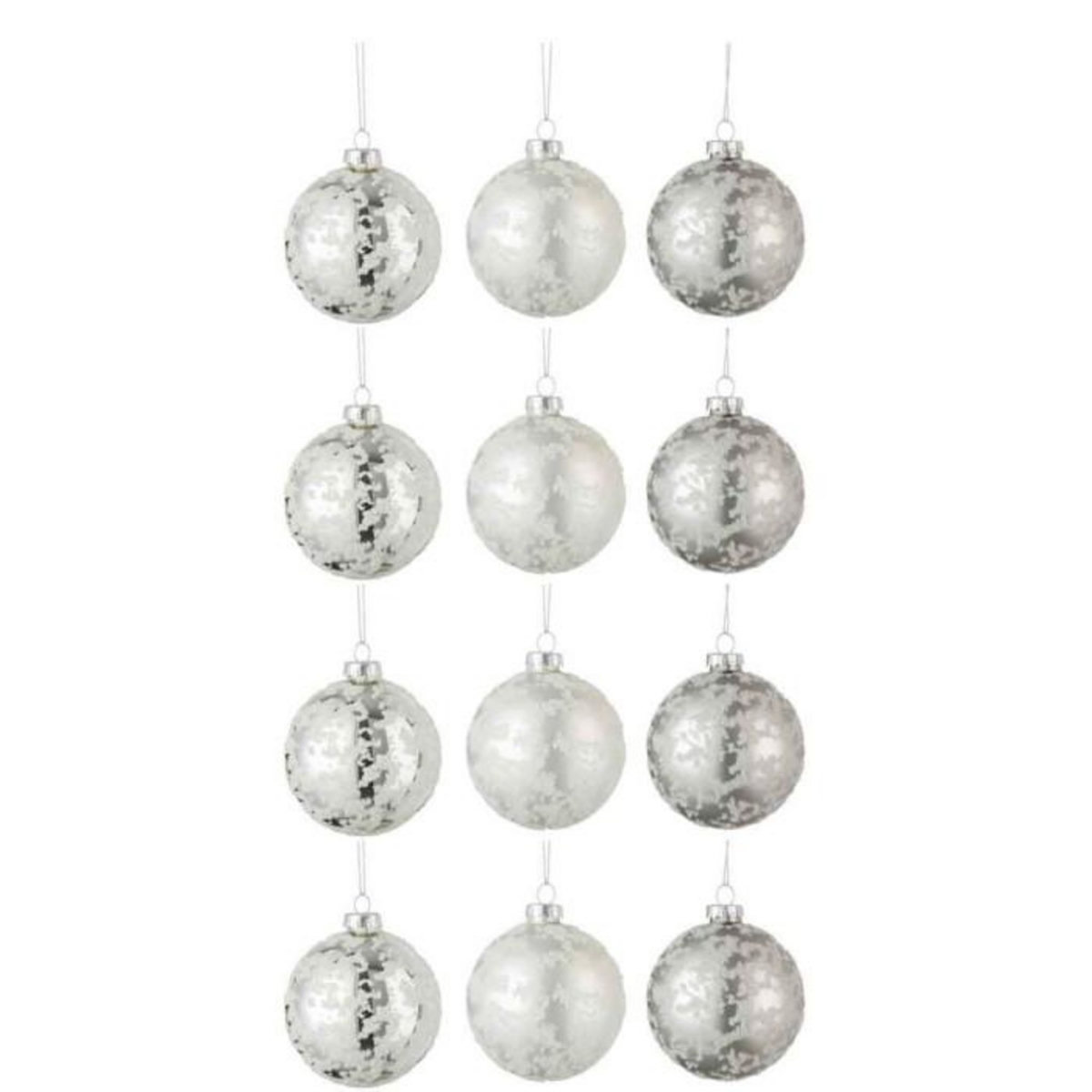 Paris Prix Lot de 12 Boules de Noël  Mat Givré  8cm Gris & Blanc