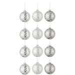 Paris Prix Lot de 12 Boules de Noël  Mat Givré  8cm Gris & Blanc