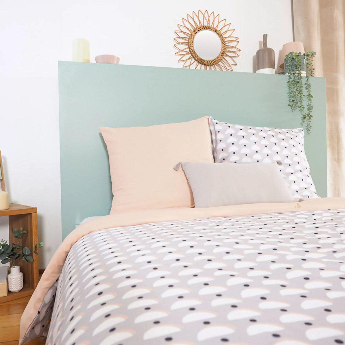 COTE DECO Parure de lit Aliso - Microfibre 72 g/m² - 220 x 240 cm - Gris