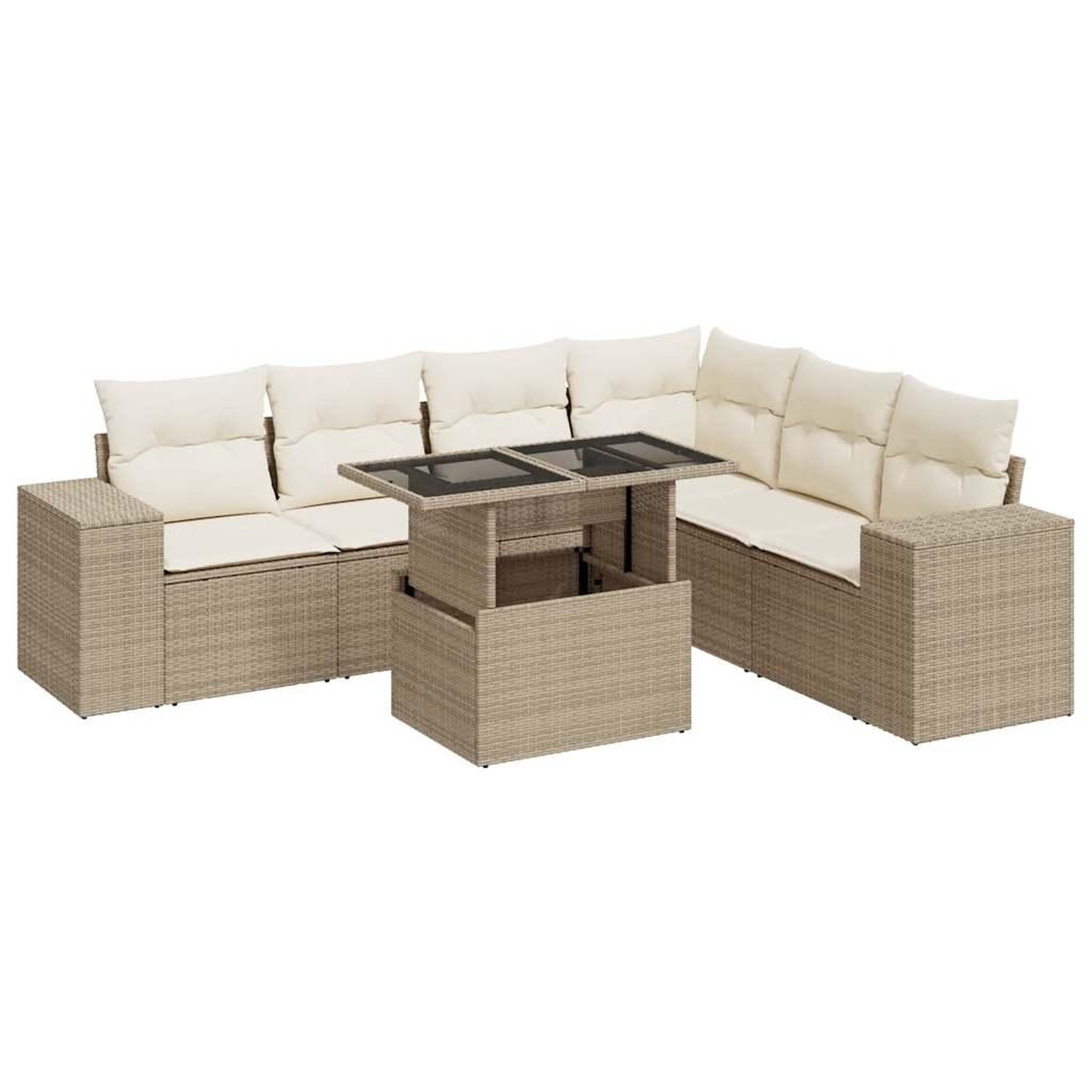 Voir la diapositive 2 : VIDAXL Salon de jardin avec coussins 7 pcs beige resine tressee