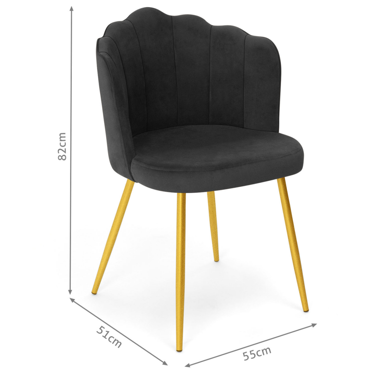 ID MARKET Lot de 2 chaises coquillage ADELLA gris en velours pieds dorés