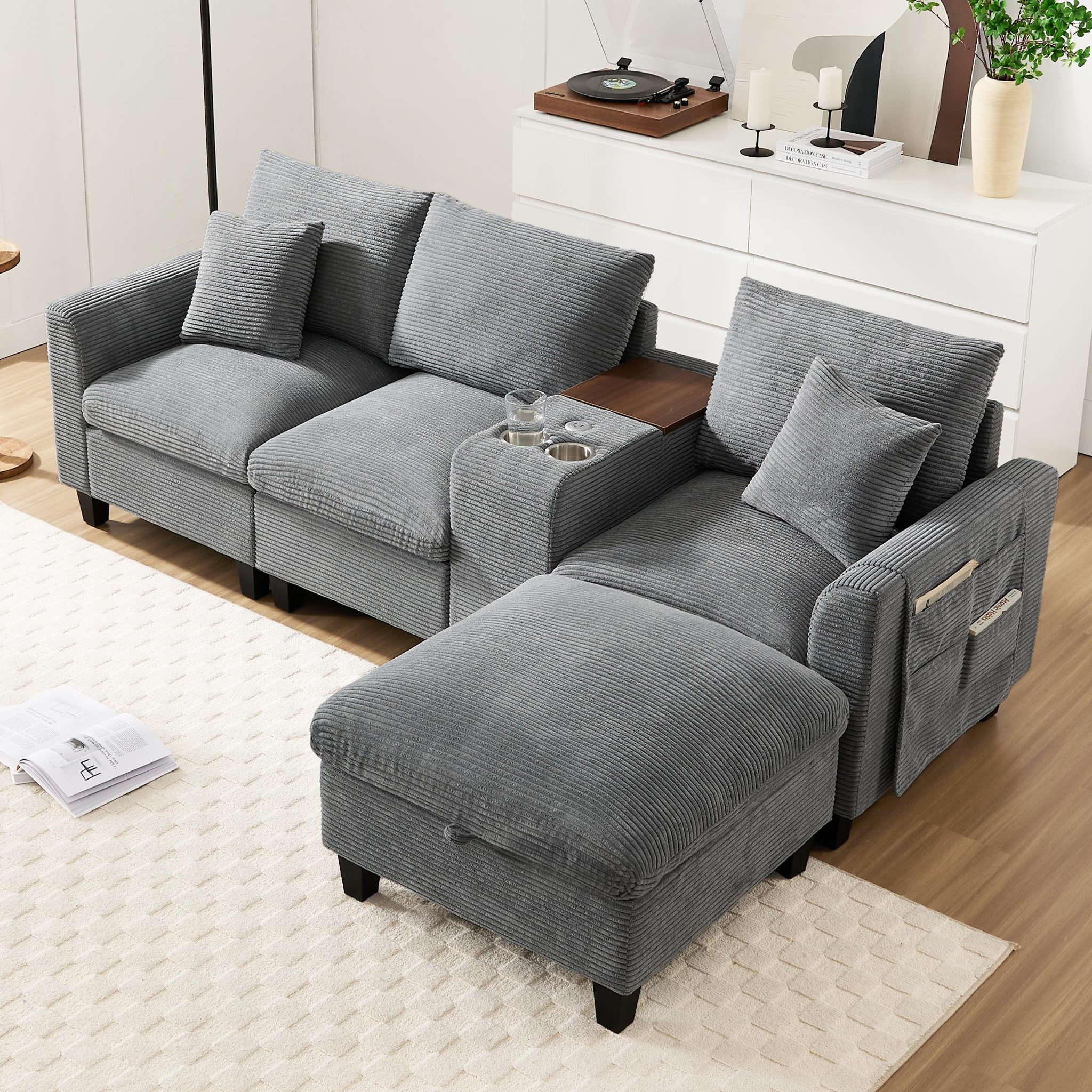 Voir la diapositive 4 : MERAX Canapé d'angle réversible fixe 4 places tissu