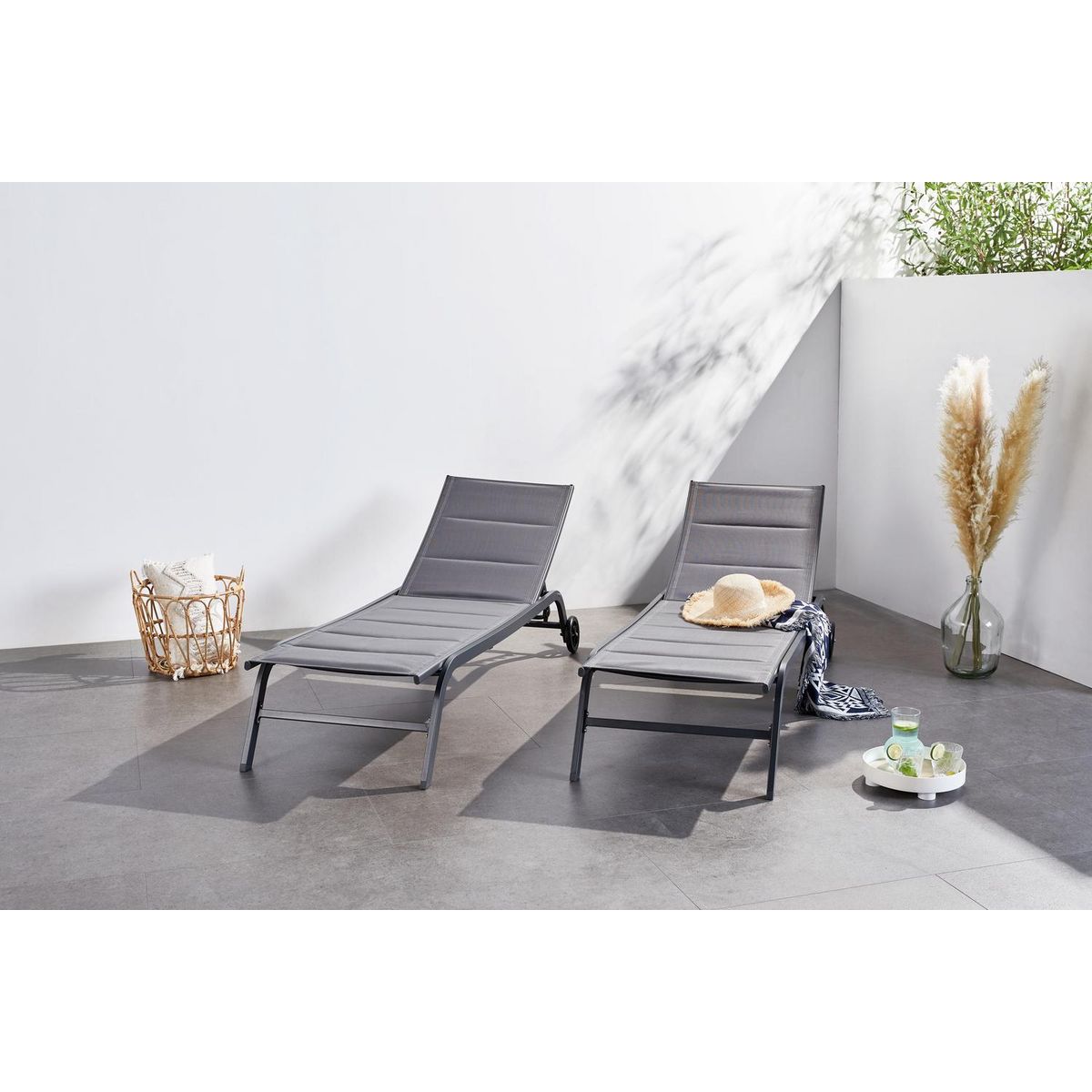 CONCEPT USINE Lot de 2 transats aluminium gris foncé LISBOA