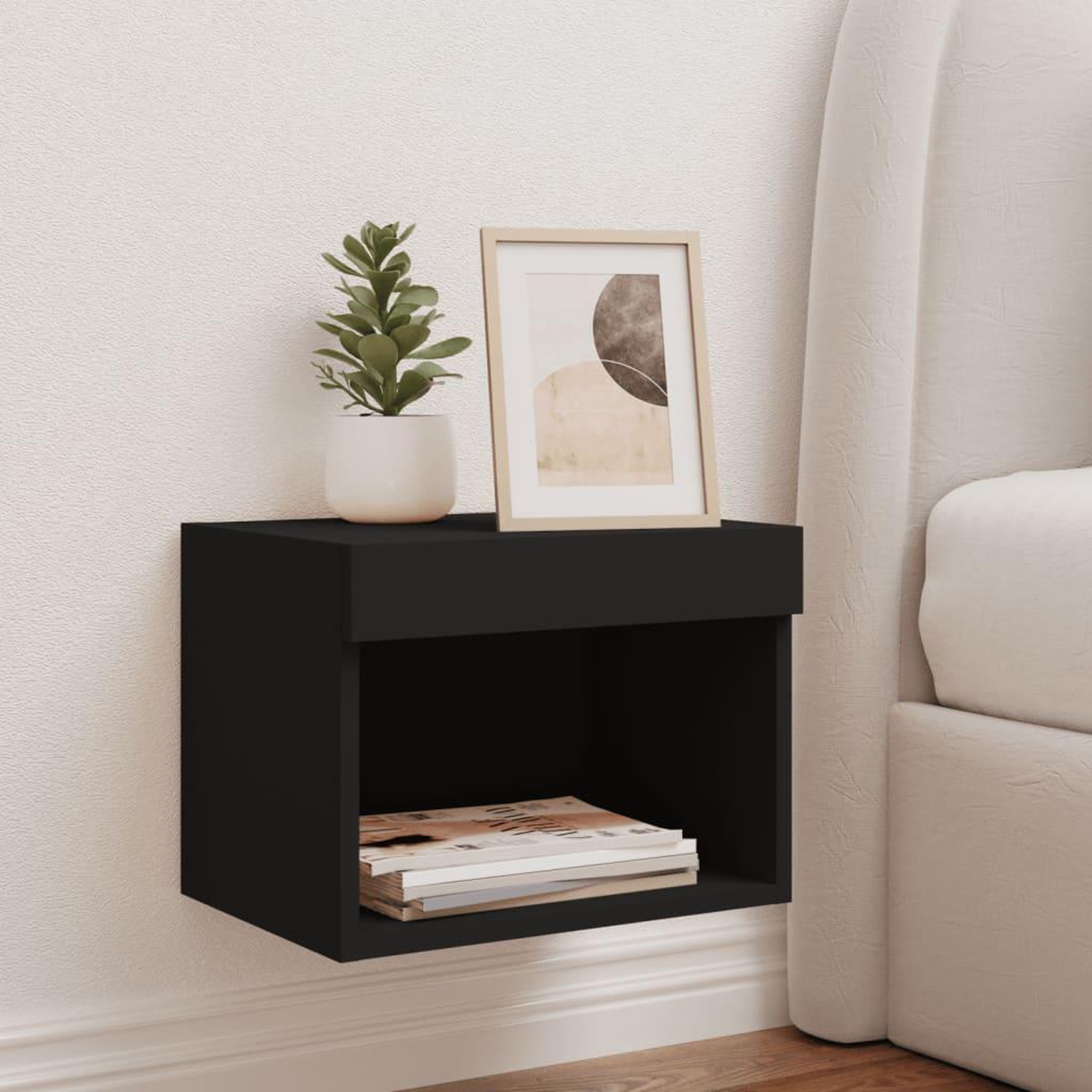 Voir la diapositive 3 : VIDAXL Table de chevet murale avec lumieres LED noir