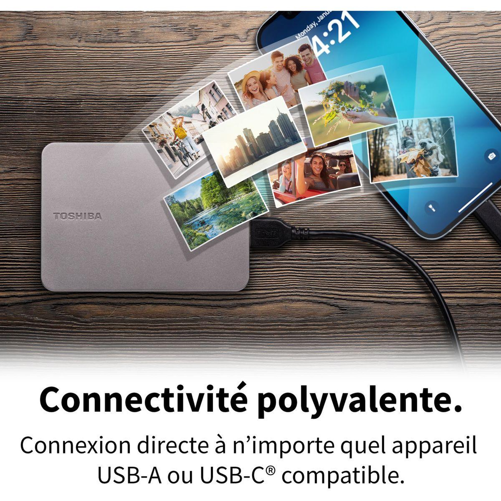 Voir la diapositive 4 : Toshiba Disque dur externe 4 To Canvio FLex Silver USBC A