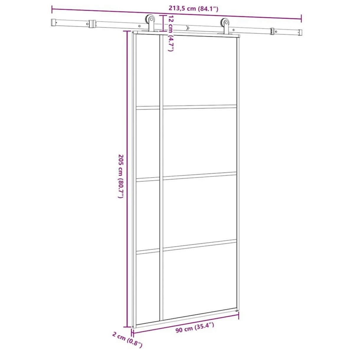 VIDAXL Porte coulissante avec kit de quincaillerie 90x205 cm Verre ESG