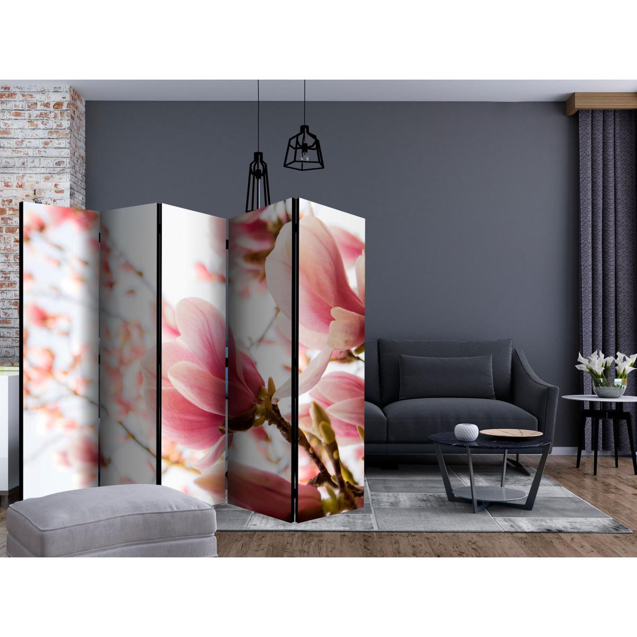 Voir la diapositive 2 : Paris Prix Paravent 5 volets  pink magnolia  172x225cm