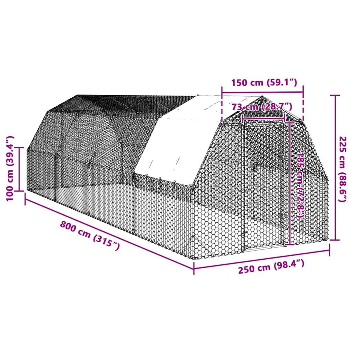 VIDAXL Poulailler avec toit 2,5x8x2,25 m acier galvanise