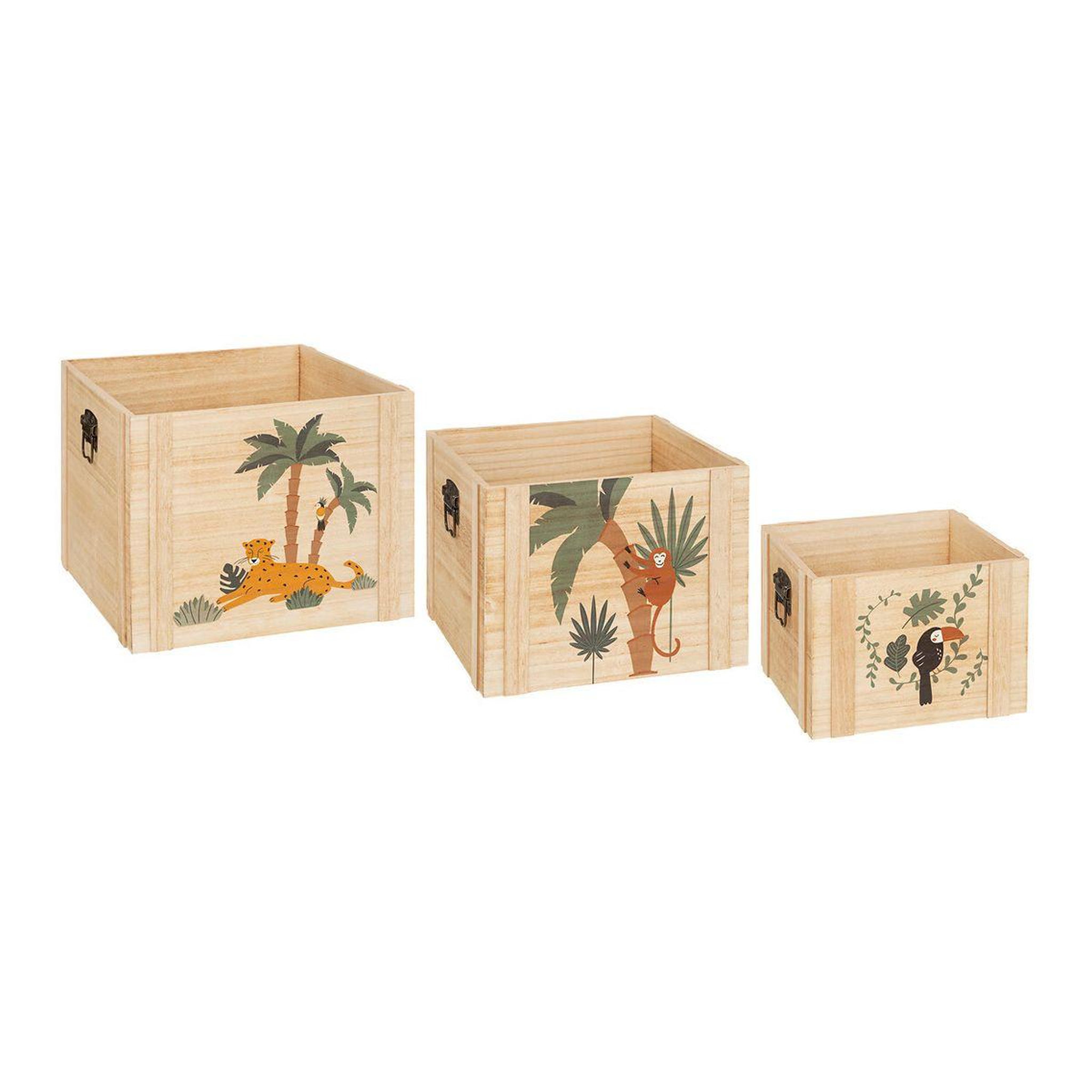 Atmosphera Kids Lot de 3 cagettes enfant  jungle  34cm beige