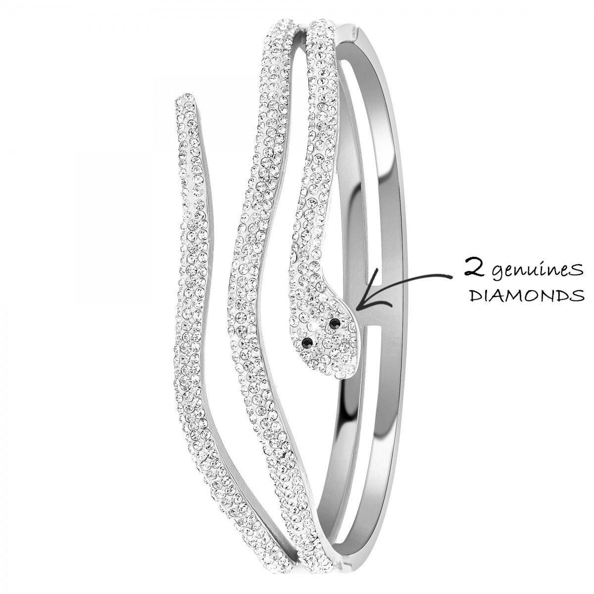 SC CRYSTAL Bracelet serpent par SC Crystal orné de deux véritables diamants noirs
