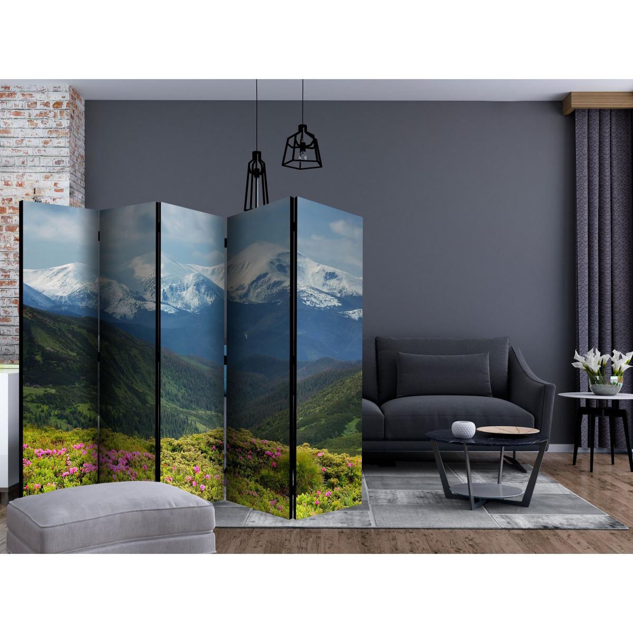 Voir la diapositive 2 : Paris Prix Paravent 5 volets  spring mountain landscape  172x225cm