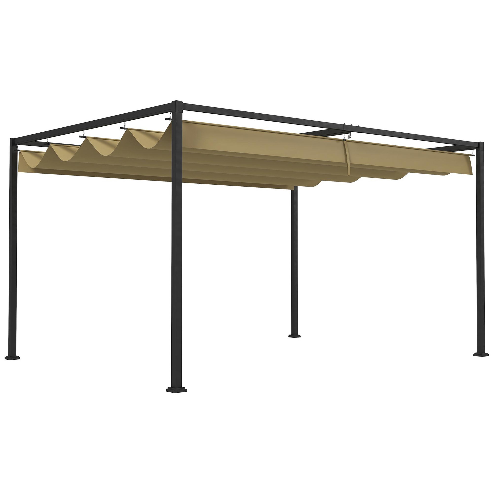 OUTSUNNY Pergola rétractable 2,98L x 2,13l x 2,22H m structure métal époxy anticorrosion toile polyester haute densité 180 g/m² incluse kaki