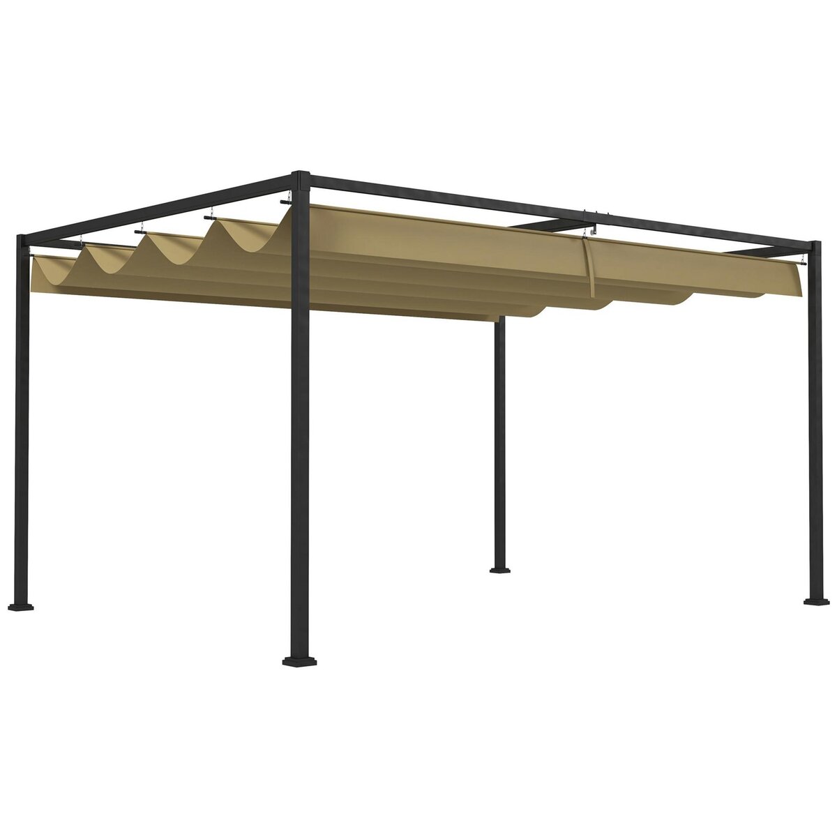 OUTSUNNY Pergola rétractable 2,98L x 2,13l x 2,22H m structure métal époxy anticorrosion toile polyester haute densité 180 g/m² incluse kaki