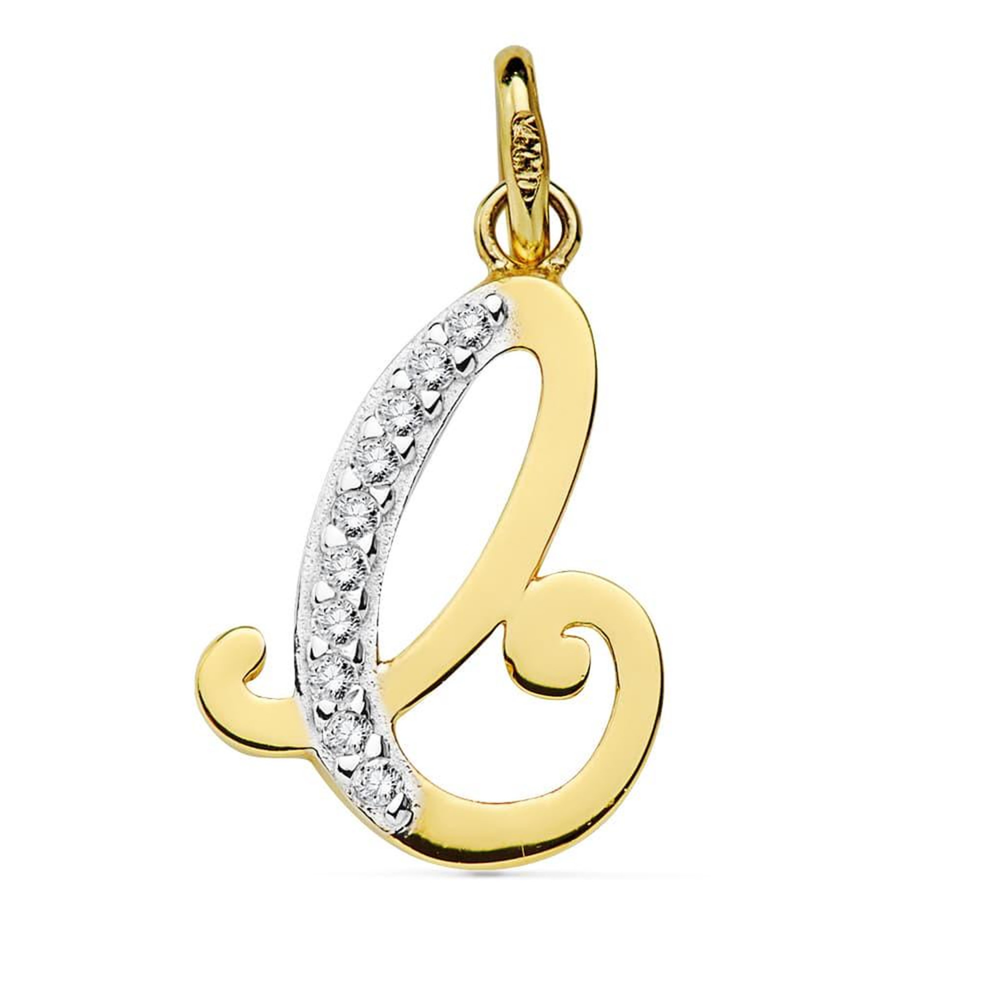 L'ATELIER D'AZUR Pendentif Or 18 Carats 750 Jaune Serti de Zirconiums - Initiale Lettre  C  - Chaine Offerte