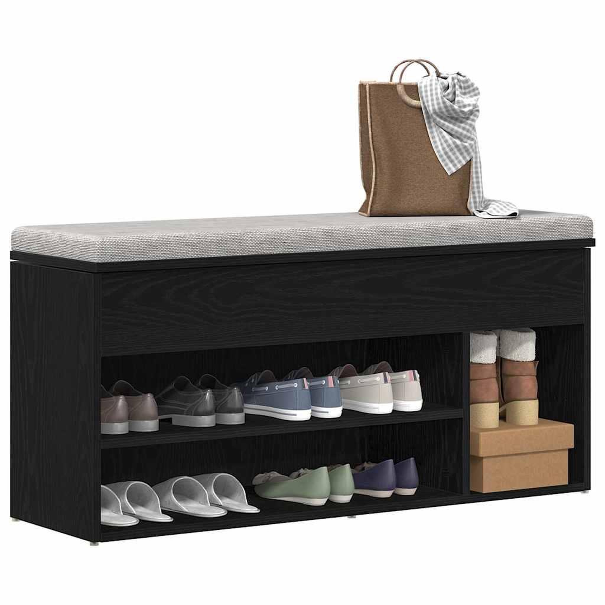 Voir la diapositive 3 : VIDAXL Banc a chaussures chene noir 102x30,5x45 cm bois d'ingenierie