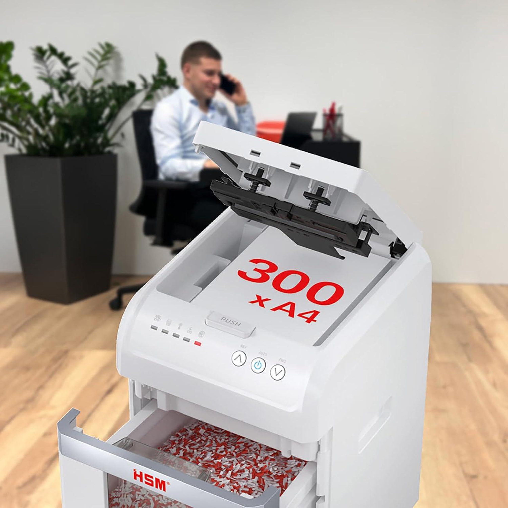 Voir la diapositive 2 : Hsm Destructeur de documents 300 feuilles coupe en particules 4x12mm - 1037111
