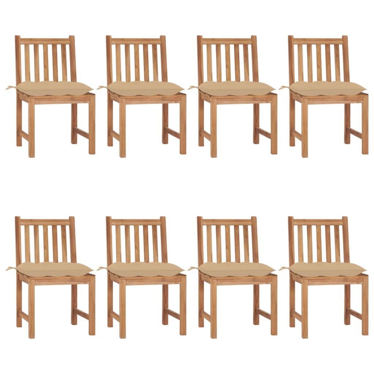 VIDAXL Chaises de jardin lot de 8 avec coussins Bois de teck massif