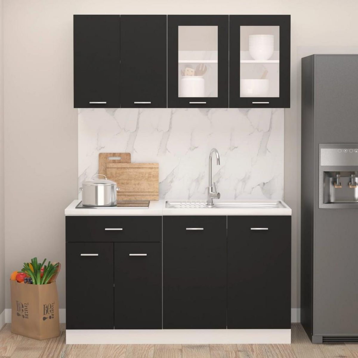 VIDAXL Ensemble de meubles de cuisine 4 pcs Noir Agglomere