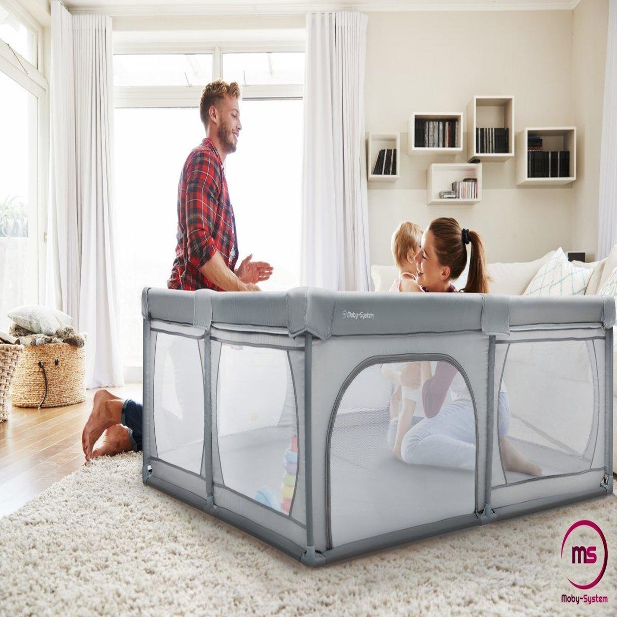 Voir la diapositive 4 : MOBY SYSTEM Parc Bébé Pliable 200 x 180 X 68 cm, Base Antidérapante, Grille de Protection, Matériau Imperméable