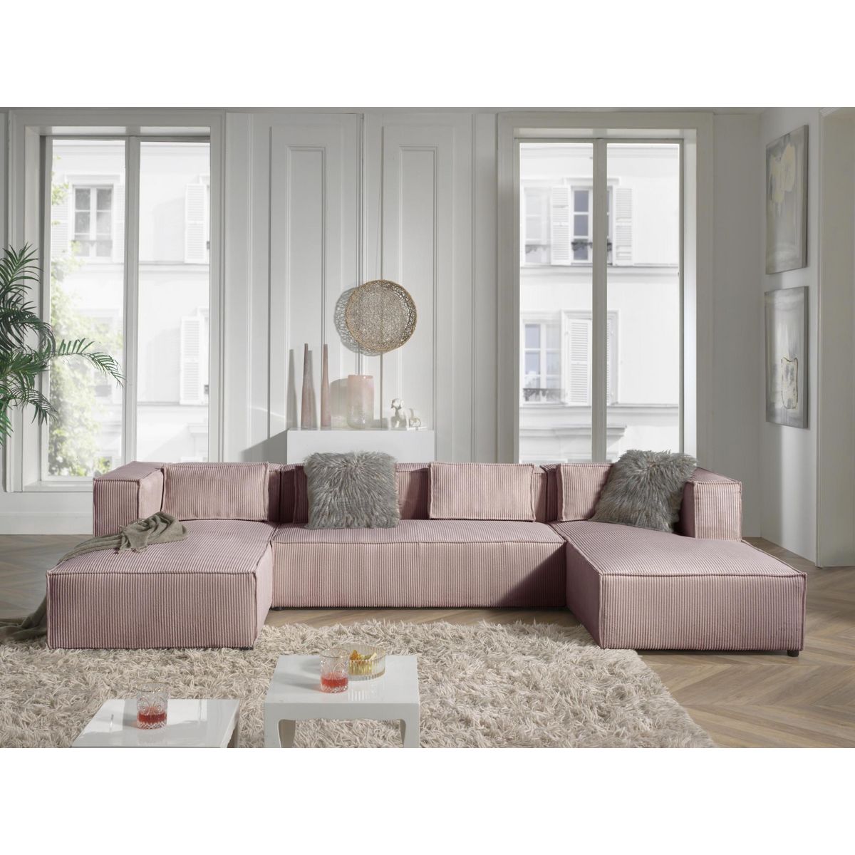 LISA DESIGN Stella - canapé panoramique en u - 7 places - en velours côtelé