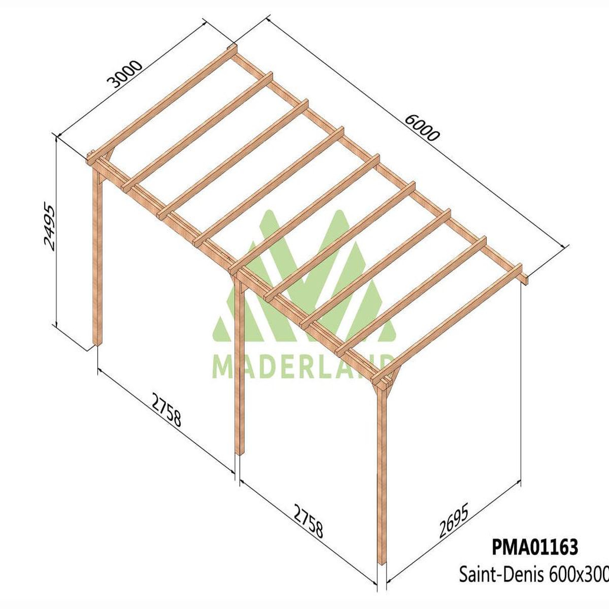 Voir la diapositive 2 : JARDIDECO Pergola adossée en bois massif saint-denis 600 x 300 cm - maderland