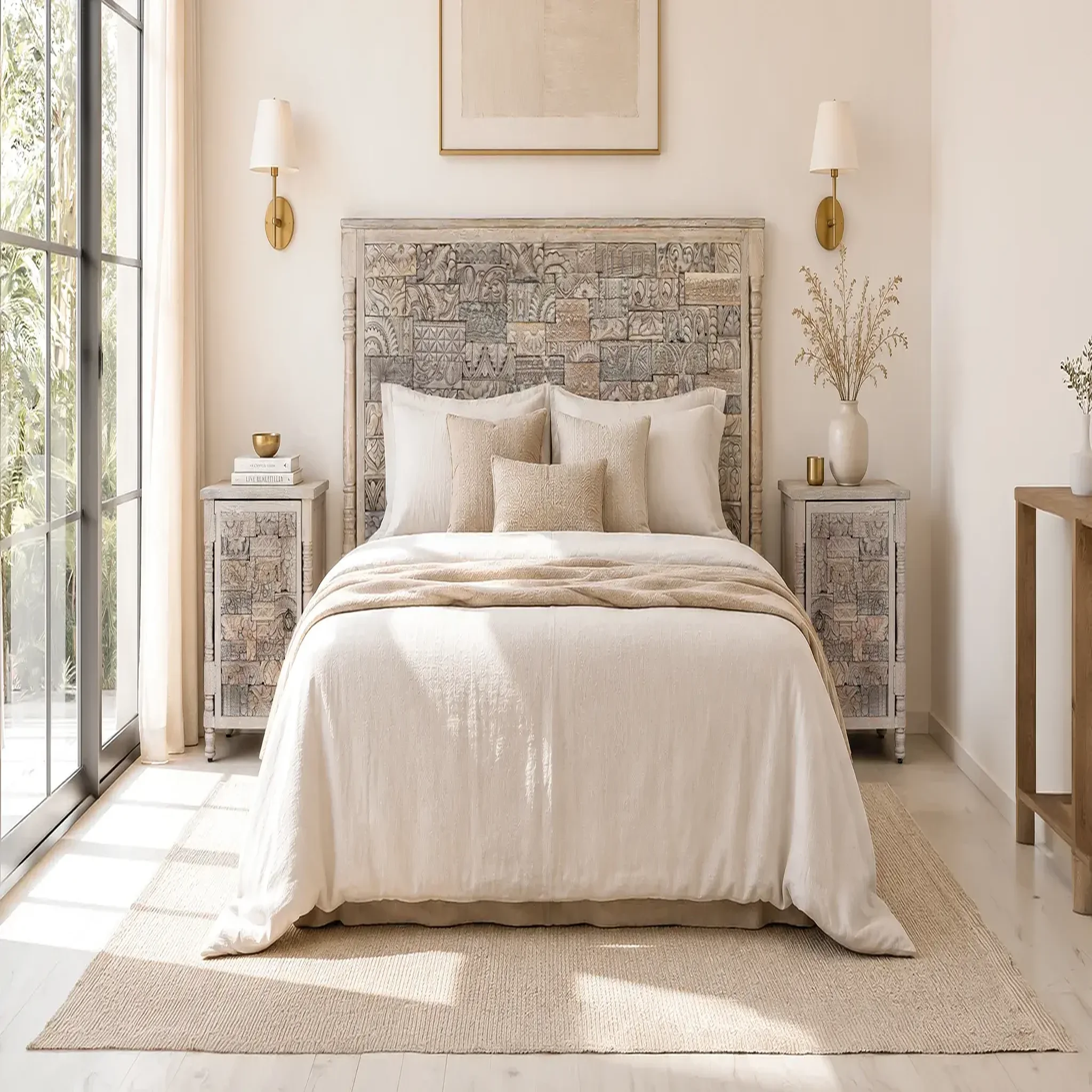 Voir la diapositive 2 : GINER Y COLOMER SL Tête de lit en bois de chêne récupéré 167cm style boho ethnique