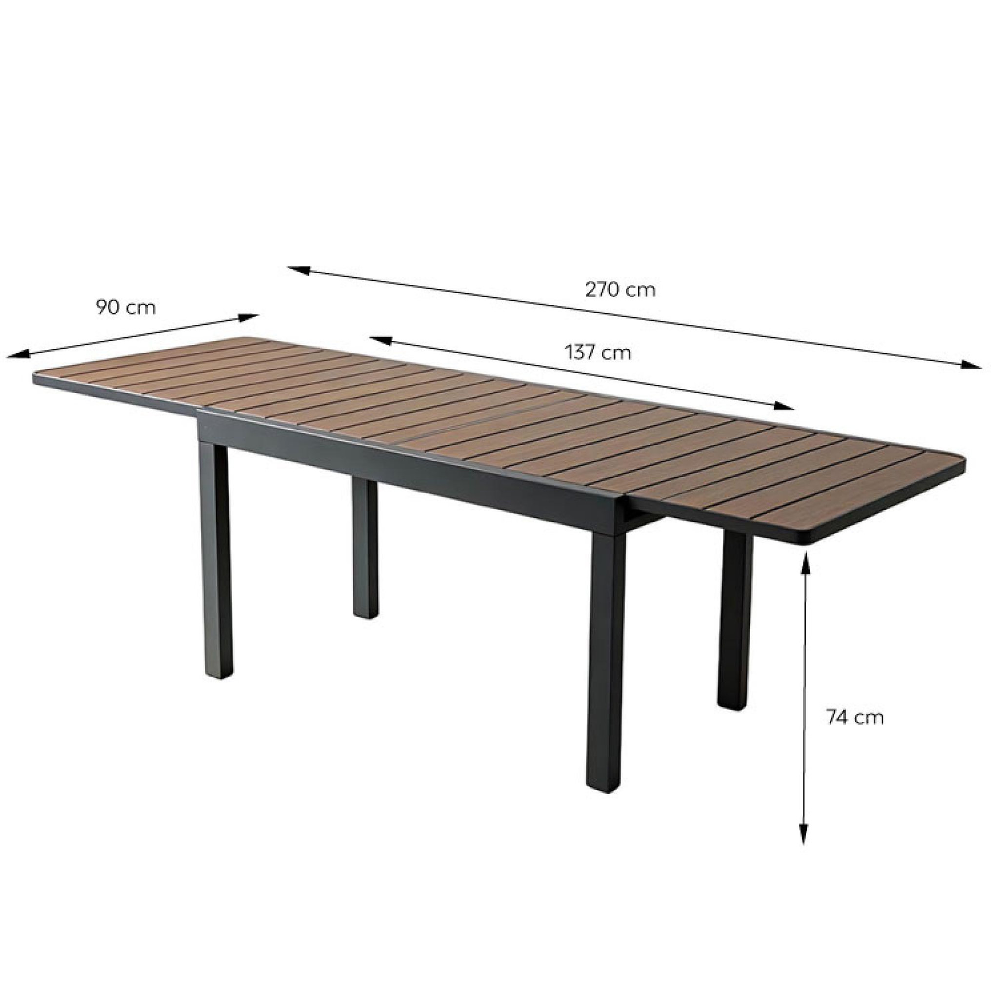Voir la diapositive 3 : CONCEPT USINE Salon de jardin 8 places avec table extensible 270cm en aluminium et bois LOBOC