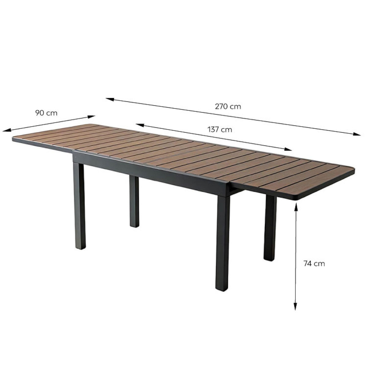 CONCEPT USINE Salon de jardin 8 places avec table extensible 270cm en aluminium et bois LOBOC